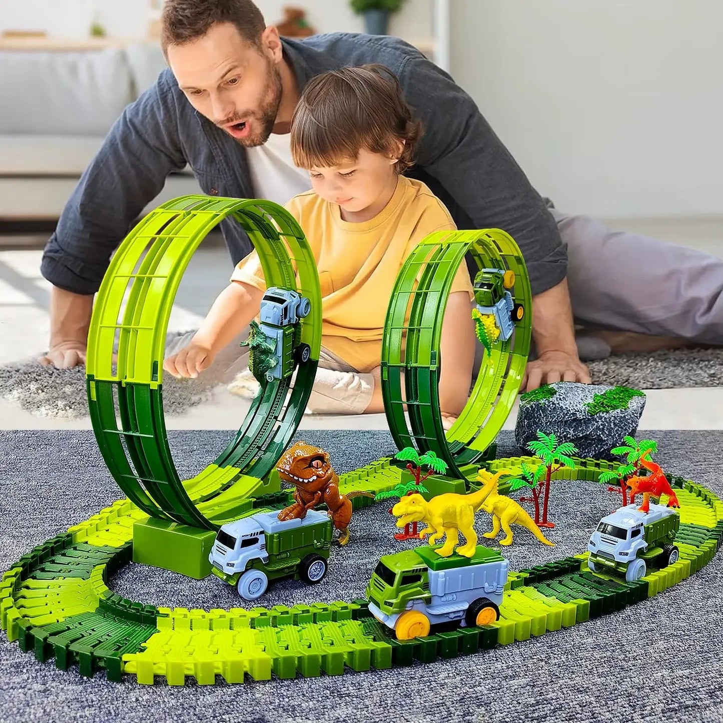 Magical Race Track Dinosaur Car Rail Racing Electronic Car Toys Flexible Track Toy Cars Educational Toys for Boys Birthday Gift