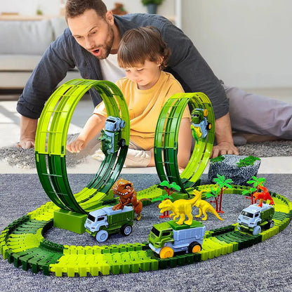 Magical Race Track Dinosaur Car Rail Racing Electronic Car Toys Flexible Track Toy Cars Educational Toys for Boys Birthday Gift
