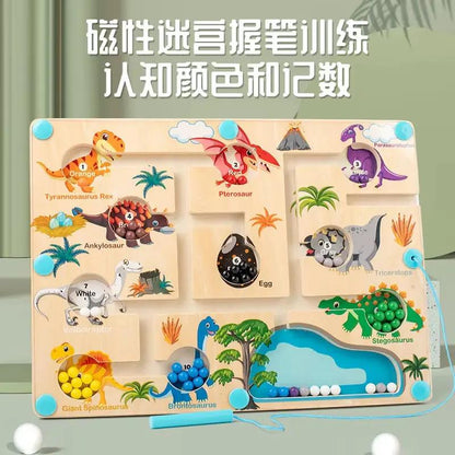 Children'S Wooden Early Education Magnetic Pen Dinosaur Maze Mechanism Movement Magnetic Puzzle Toys