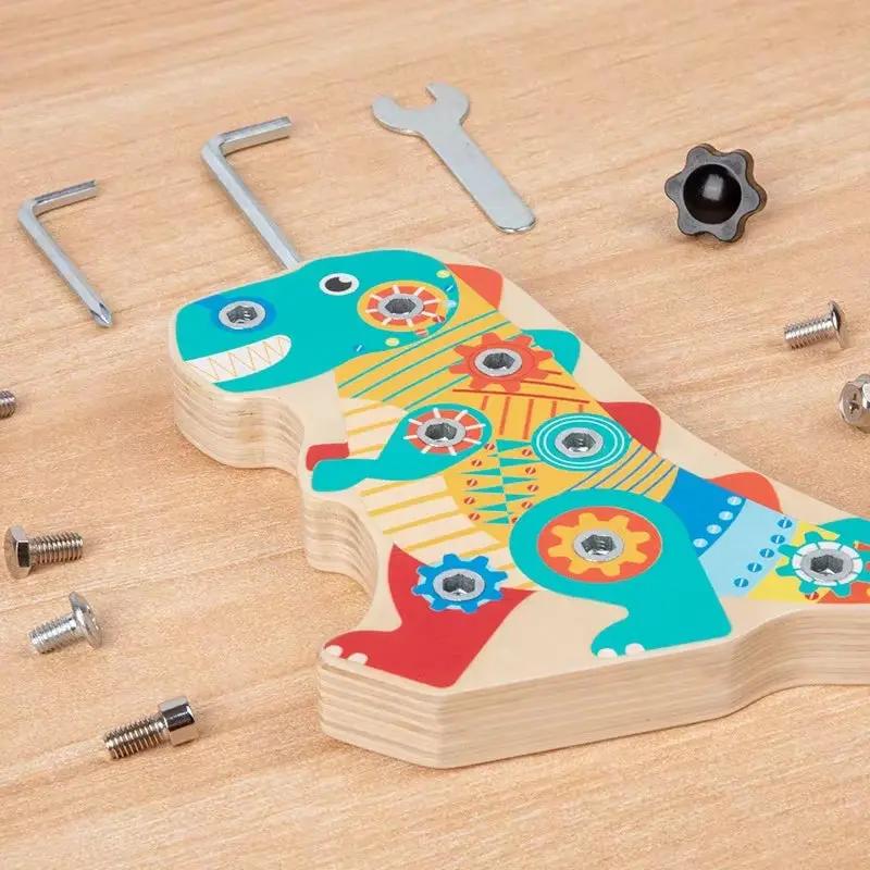 Creative Wooden Dinosaur Screw Assembly Toy Early Education Montessori Concept Learning Tool for Kids Hand Skills Development