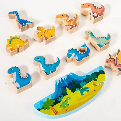 Wooden Animal Dinosaur Building Stacking High Balance Blocks Montessori Toy for Kids Cartoon Jigsaw Puzzle Educational Gifts