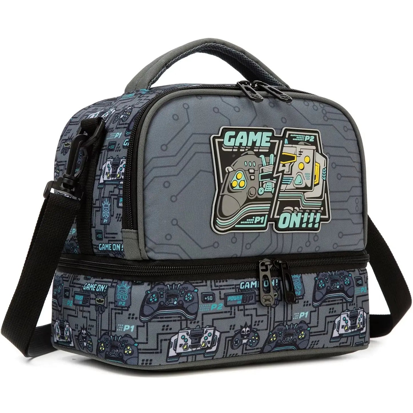 Kids Dual Compartment Tote Lunch Bag for Boys Kids Cooler Insulated Toddler Lunch Bag Box