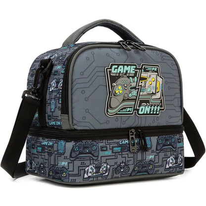 Kids Dual Compartment Tote Lunch Bag for Boys Kids Cooler Insulated Toddler Lunch Bag Box