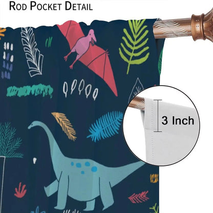 Toddler Dinosaur Curtains, Blue Cartoon Forest Plant Jurassic Cute Dinosaur Animal Windows Treatments Drapes for Boys Kids