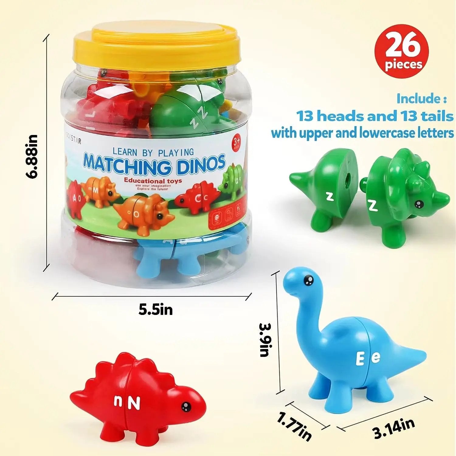 Matching Letters Dinosaur Toy Double-Sided ABC Letters Montessori Preschool Educational Fine Motor Toy Gift