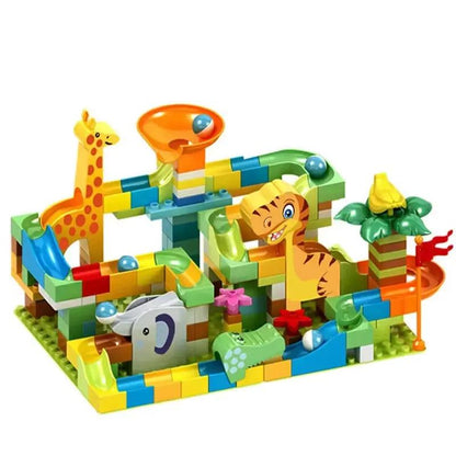 Marble Run Building Blocks Large Dinosaur Animals Slide Track Race Game Big Bricks STEM Educational Construction Toy Kids Gift