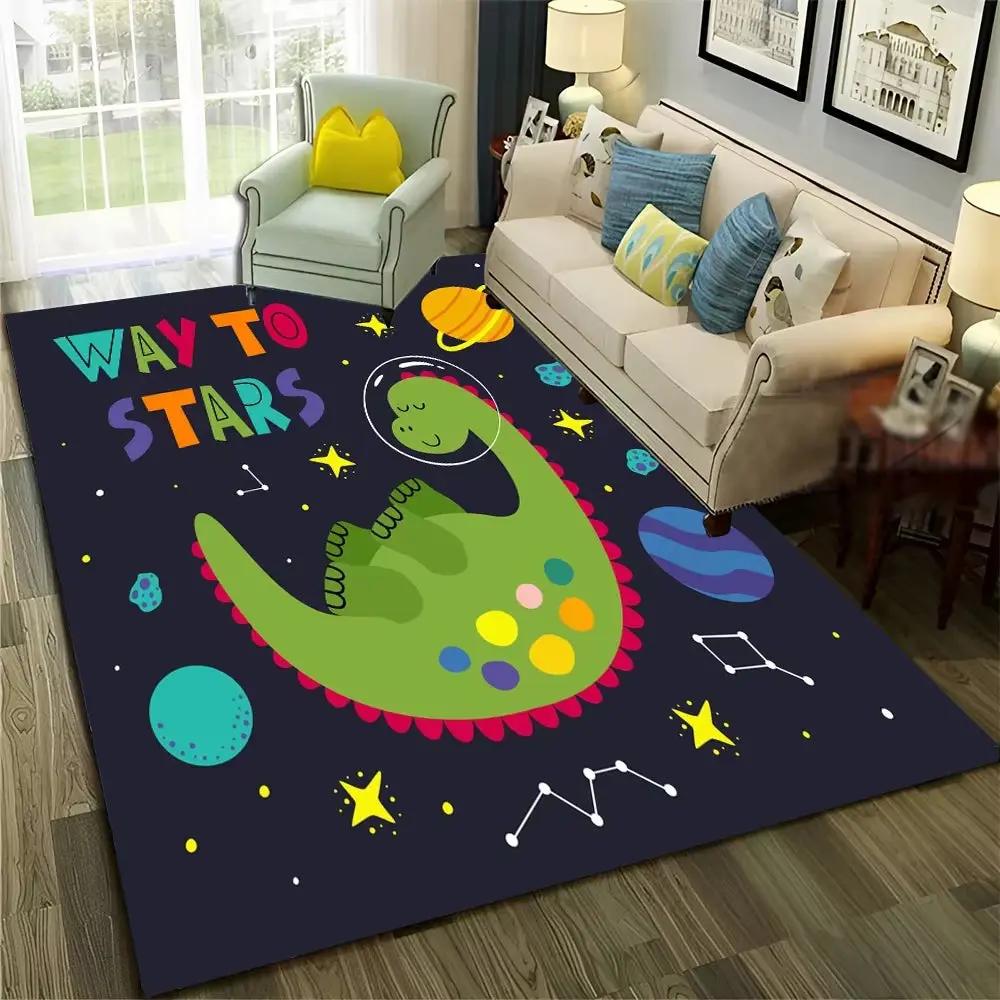 3D Cute Dino Dinosaur Space Cartoon Carpet Rug for Home Living Room Bedroom Sofa Doormat Decor,Child Area Rug Non-Slip Floor Mat