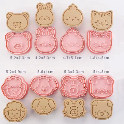 8 Pcs/Set Cookie Cutters Plastic 3D Dinosaur Shape Cartoon Pressable Biscuit Mold Cookie Stamp Kitchen Baking Pastry Bakeware