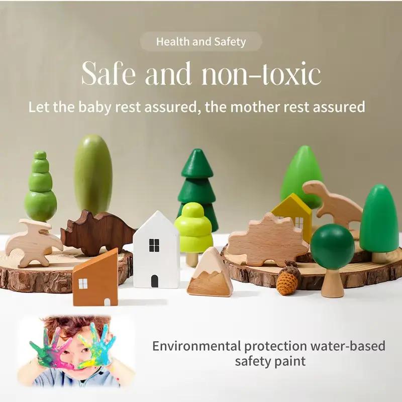 Montessori Building Block Wooden Forest Dinosaur Ornament Construction DIY Children Building Blocks Puzzle Toy for Children Gift