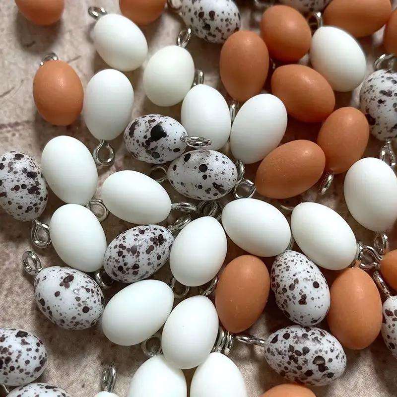 10Pcs Mini Simulated Egg Dinosaur Egg Resin Charms Funny Cute Quail Egg Pendant Diy for Earring Necklace Jewelry Make