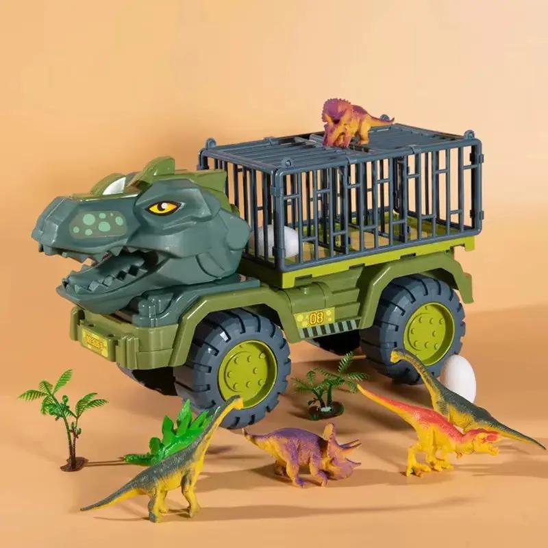 Dinosaur Truck Toys for Kids, Tyrannosaurus Transport Cars Playset with Pull Back Dino Cars, Ideal Gift for Boys and Girls