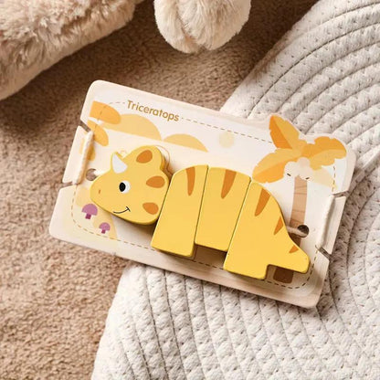 Wooden Animal Threading Toy Cartoon Dinosaur Puzzle Kid Montessori Educational Toy Baby Finger Fine Sports Toy Gift for Children