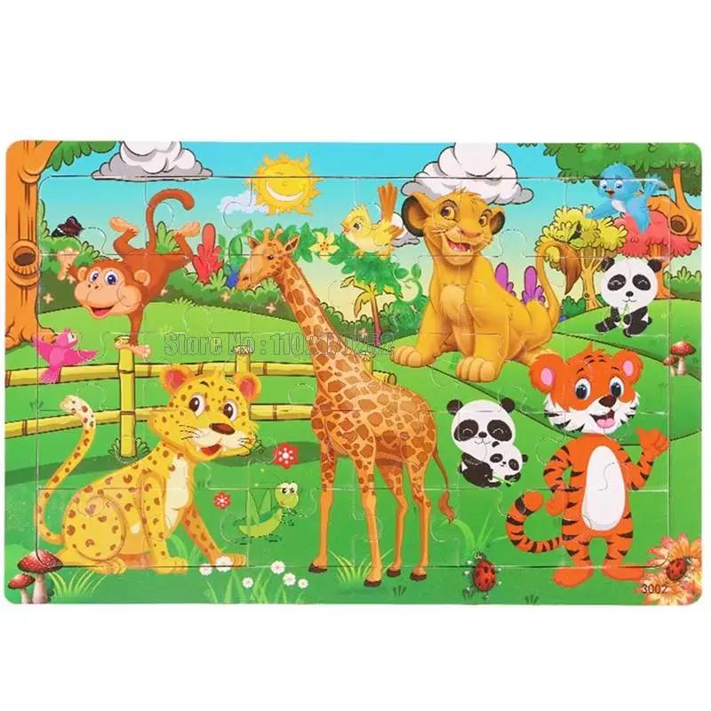 30Pcs Animals Dinosaur Puzzle Wooden Preschool Kids Cartoon Learning Educational Christmas Toys