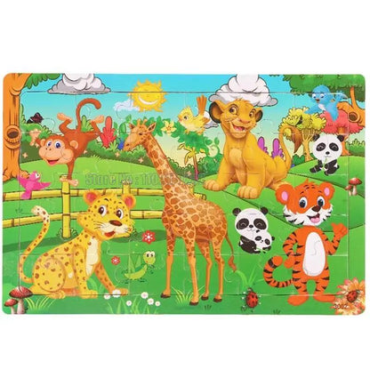 30Pcs Animals Dinosaur Puzzle Wooden Preschool Kids Cartoon Learning Educational Christmas Toys