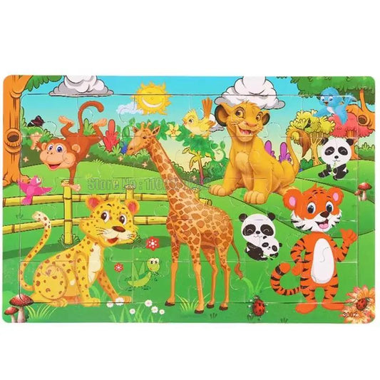 30Pcs Animals Dinosaur Puzzle Wooden Preschool Kids Cartoon Learning Educational Christmas Toys