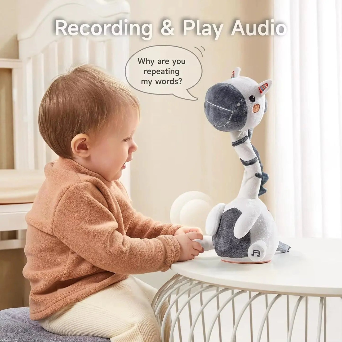 Dancing Talking Dinosaur Toy Mimicking Twisting Electronic Soft Plush Giraffe Toy with Record Repeating What You Say Singing