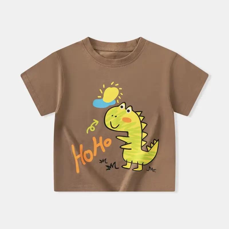 2025 Summer Children Boy Shorts Sleeve T-Shirts Cartoon Dinosaur Cotton Baby Boy Top 2-8 Years Kids Toddler Boy T Shirts Clothes