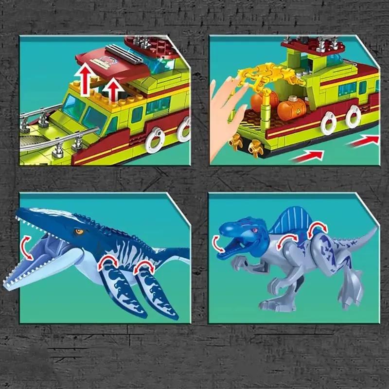 327Pcs Escape Canglong Mouth Building Blocks Jurassic World Canglong Attack Ship Bricks Toys Dinosaur Theme Gift
