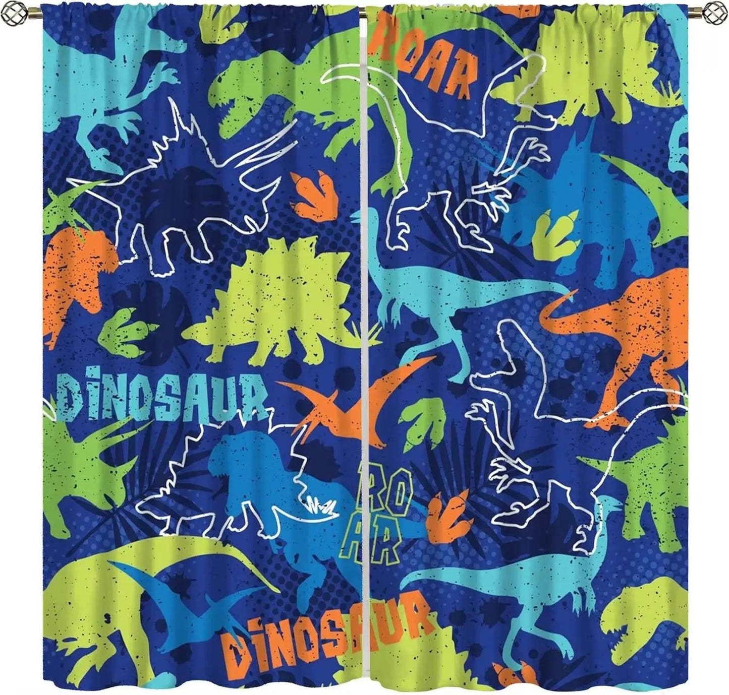 Toddler Dinosaur Curtains, Blue Cartoon Forest Plant Jurassic Cute Dinosaur Animal Windows Treatments Drapes for Boys Kids