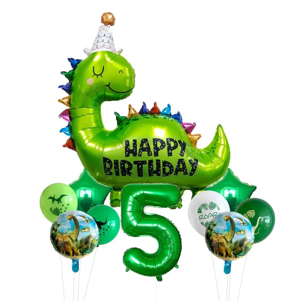 1Set Happy Birthday Dinosaur Number Star Foil Balloons with Jurassic Theme Latex Balloon Children'S Birthday Party Decorations