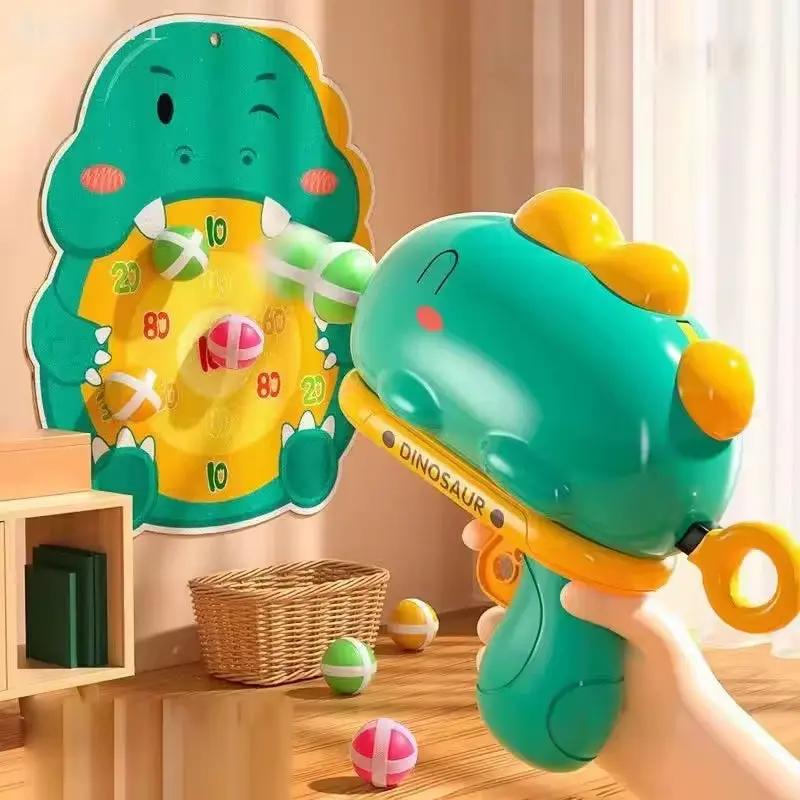 1 Set Catapult Target Dart Board Sport Softball Interactive Toys for Boys Girls Gift Kids Cartoon Dinosaur Sticky Ball Gun Toy