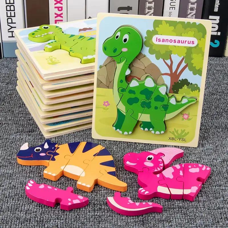 Baby Wooden Cartoon Dinosaur 3D Puzzle Jigsaw for Kids Boy Girl Montessori Early Learning Educatioanl Puzzle Toys