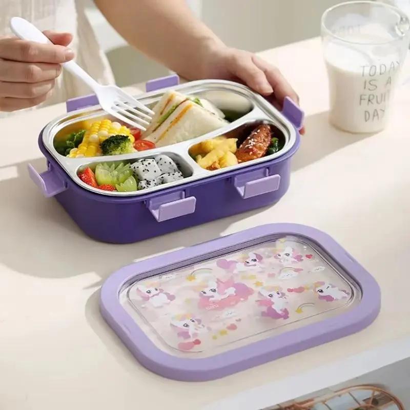 Cartoon Lunch Box Stainless Steel Compartment Bento Box Microwave Available Food Container Students Office Worker Portable Bento