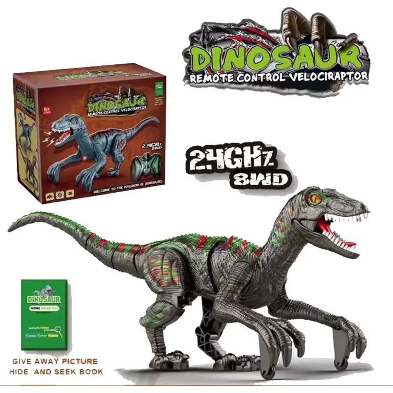 Remote Control Dinosaur Toys Kid 8Ch 2.4G Radio Controlled Velociraptor Toy Imitates Walking and Sounds Shaking Head Toy for Boy