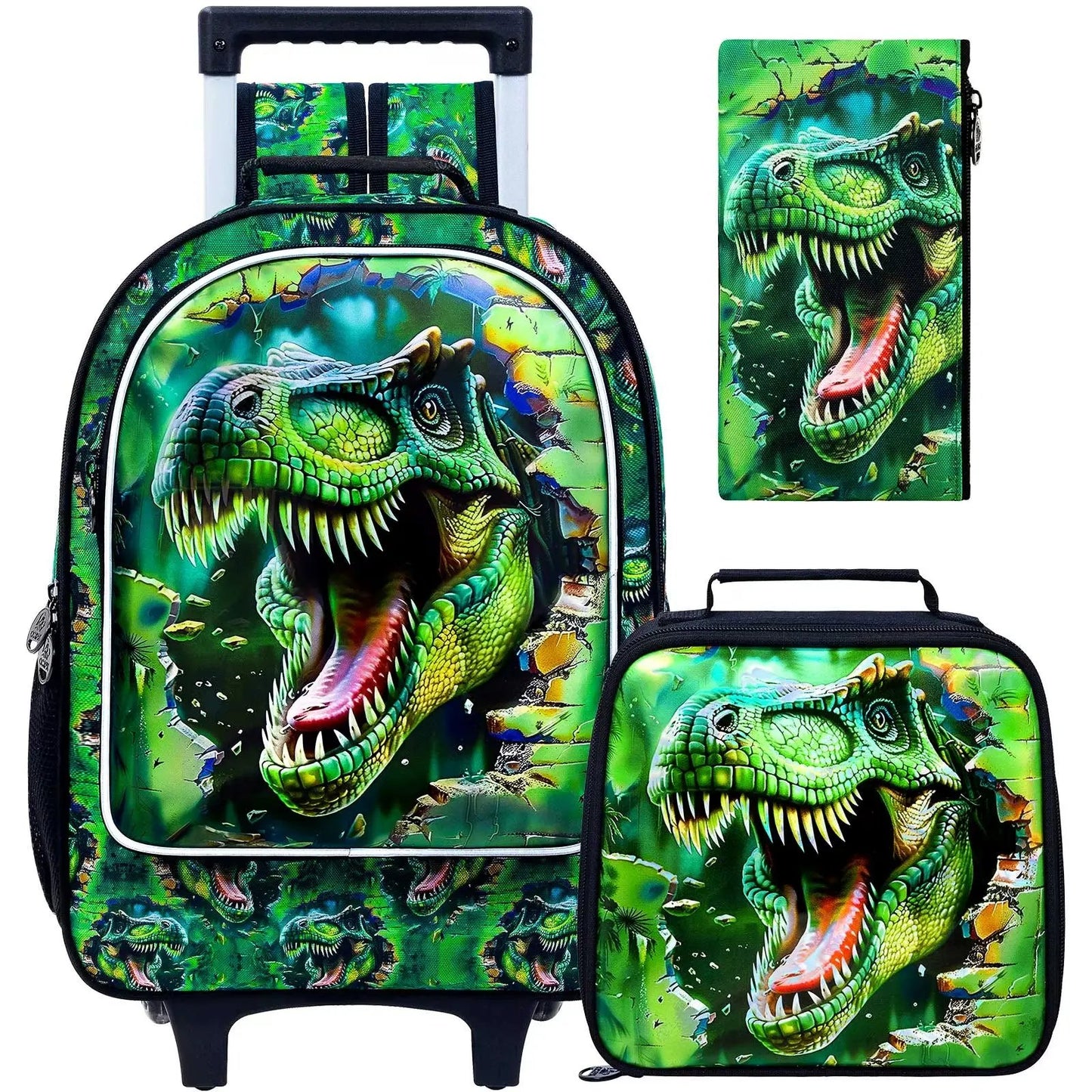 3PCS Rolling Backpack for Girls Boys, Kids Roller Wheels Bookbag, Wheeled School Bag with Lunch Bag