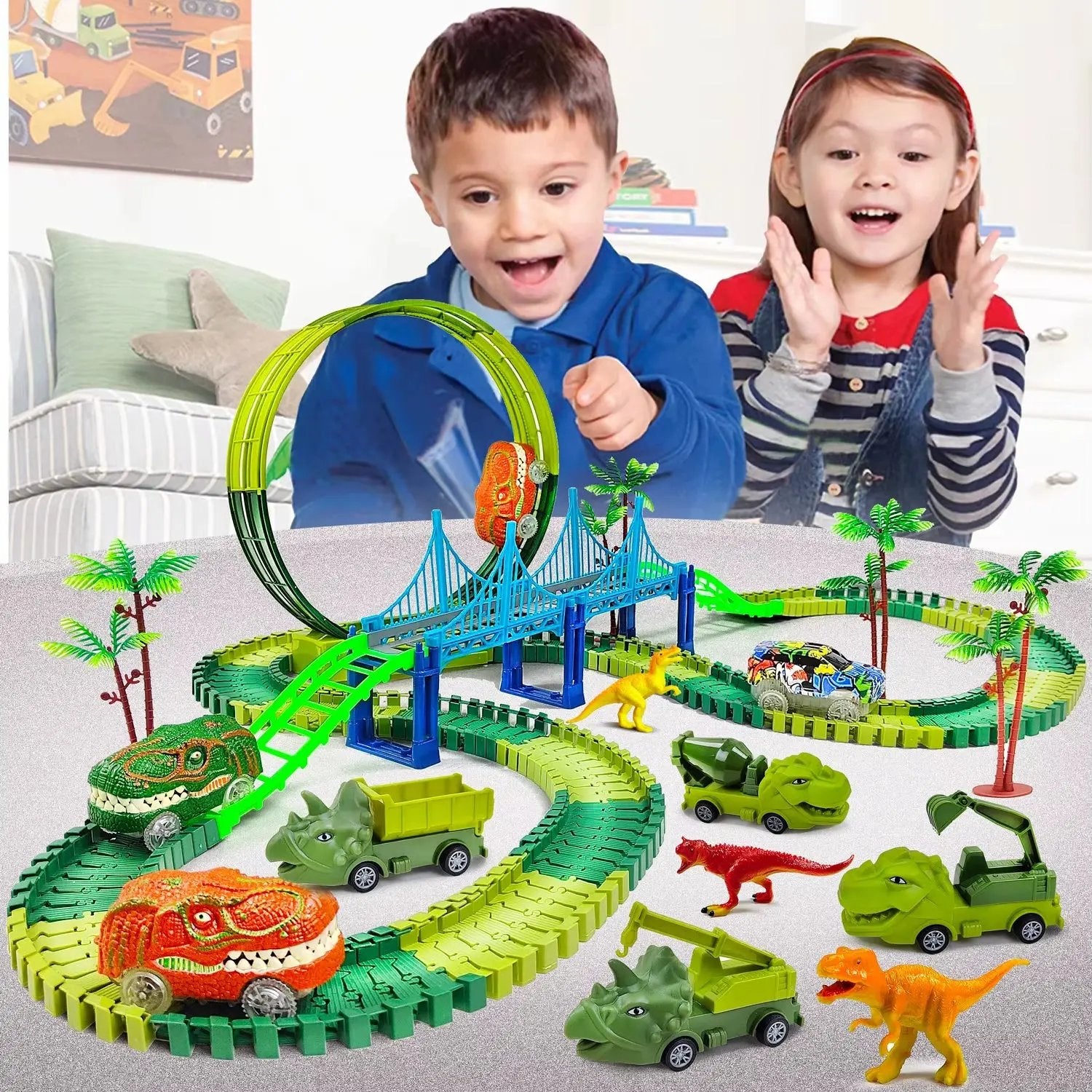 Children Electric Magic Climbing Dinosaur Track Toy Engineering Car Kids Track Car Train Toys for Children Birthday Gift