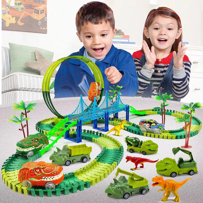 Children Electric Magic Climbing Dinosaur Track Toy Engineering Car Kids Track Car Train Toys for Children Birthday Gift