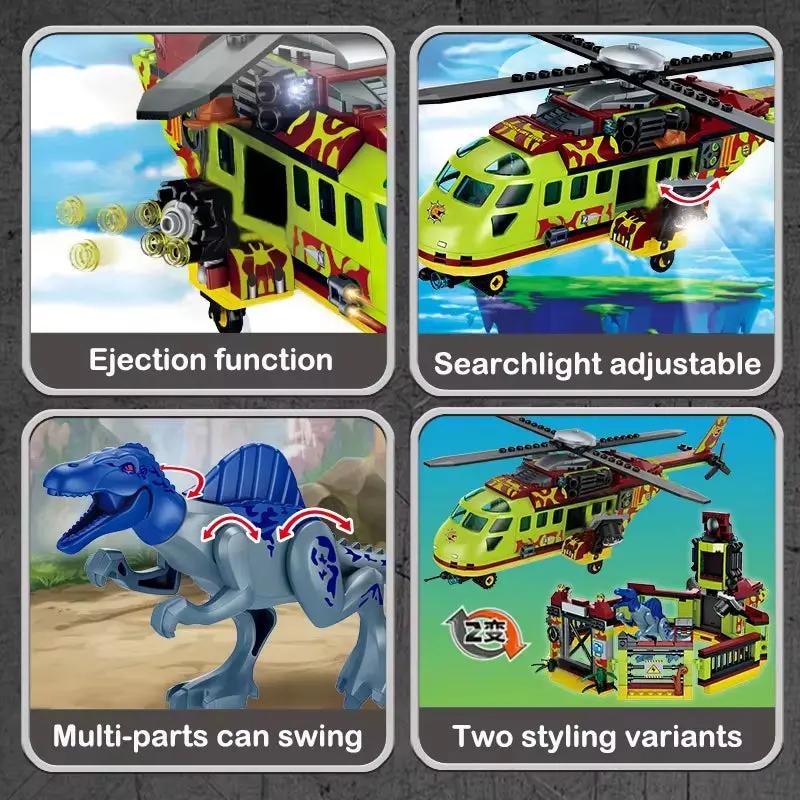 Cretive 2In1 Dinosaur Escape Adventure Pterosaur Chase Scene with Helicopter Building Blocks Model Bricks Assembly Toy Kids Gift