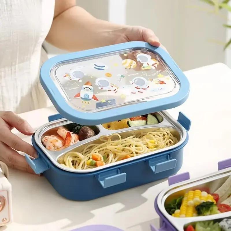 Cartoon Lunch Box Stainless Steel Compartment Bento Box Microwave Available Food Container Students Office Worker Portable Bento