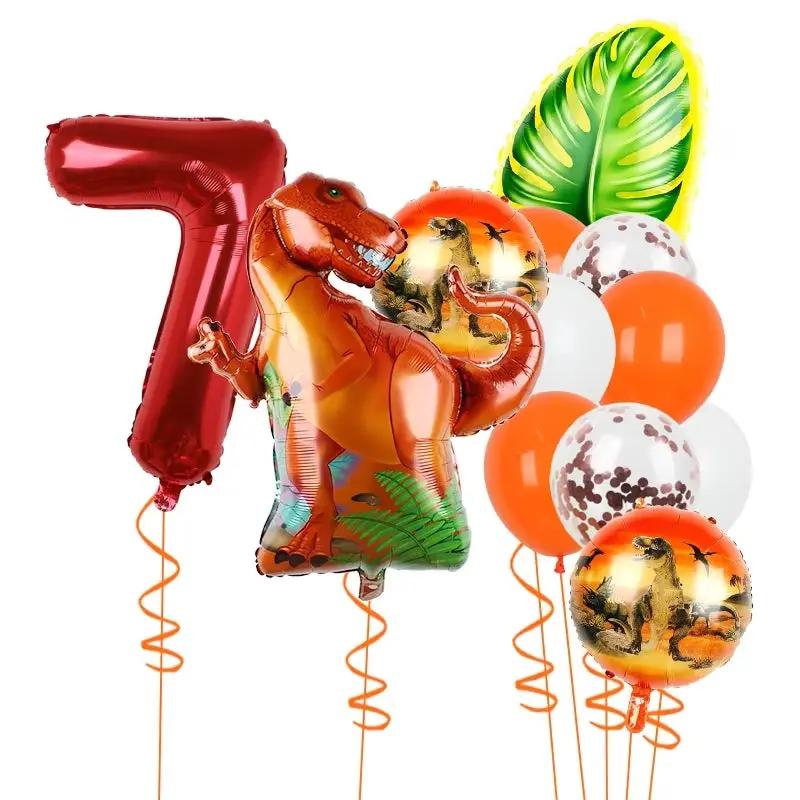 1Set Dinosaur 32Inch Number Leaf Aluminum Film Balloon Set Jurassic Dinosaur Theme Green Balloon Kids Birthday Party Supplies