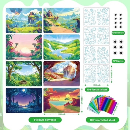 Foil Dinosaur Stickers Book for Kids DIY Foil Art Crafts for Christmas Gift Children'S Busy Sticker Paint Book Cute Stationery