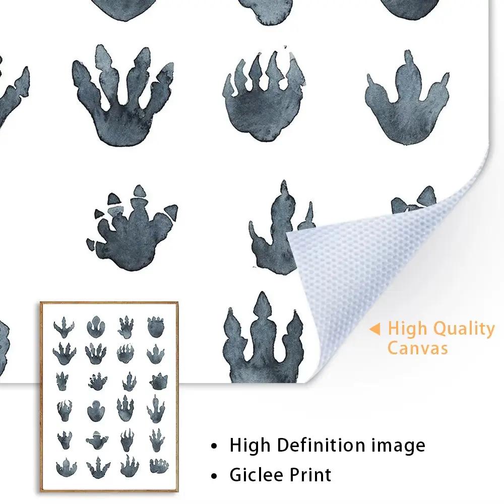 Watercolor Dinosaur Poster Dinosaur Footprints Skeleton Wall Art Canvas Painting T-Rex Print Nursery Baby Kids Boys Room Decor