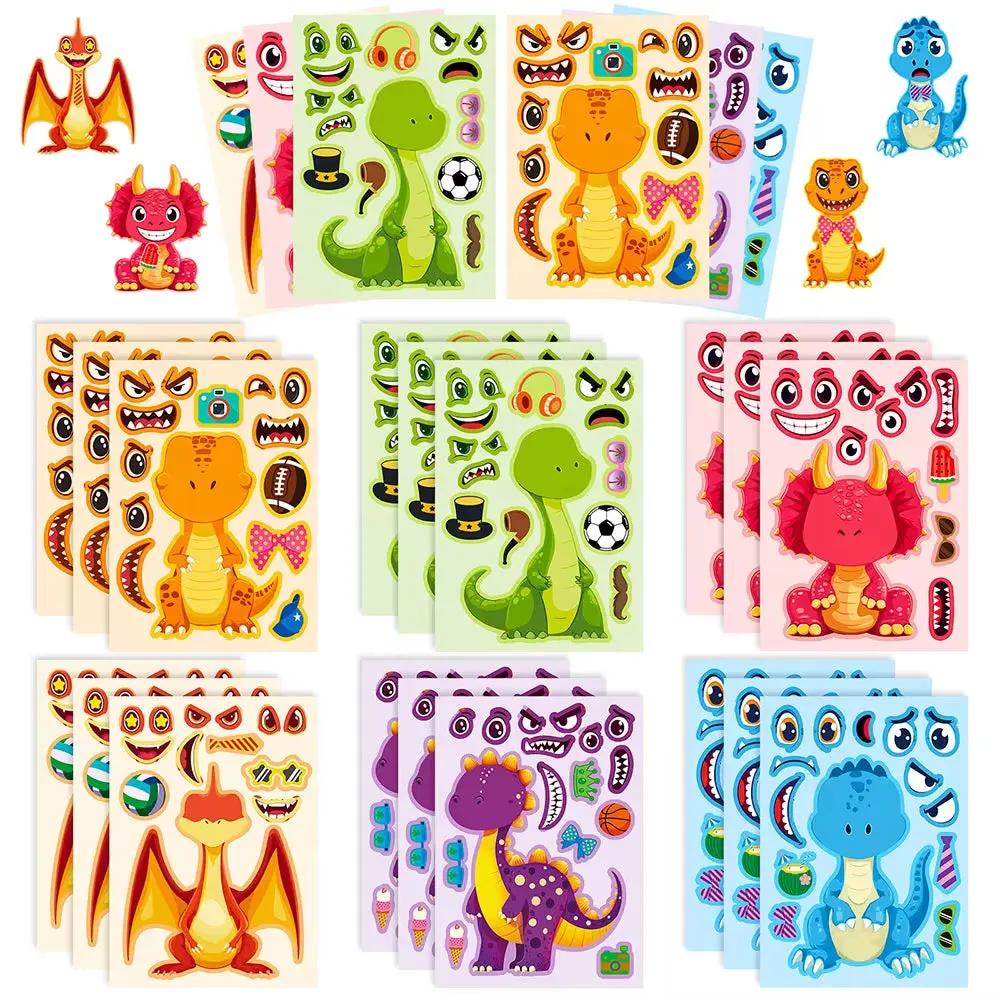 6/12Sheets Animal Dinosaur Puzzle Stickers Kids DIY Assemble Jigsaw Children Recognition Training Education Toy