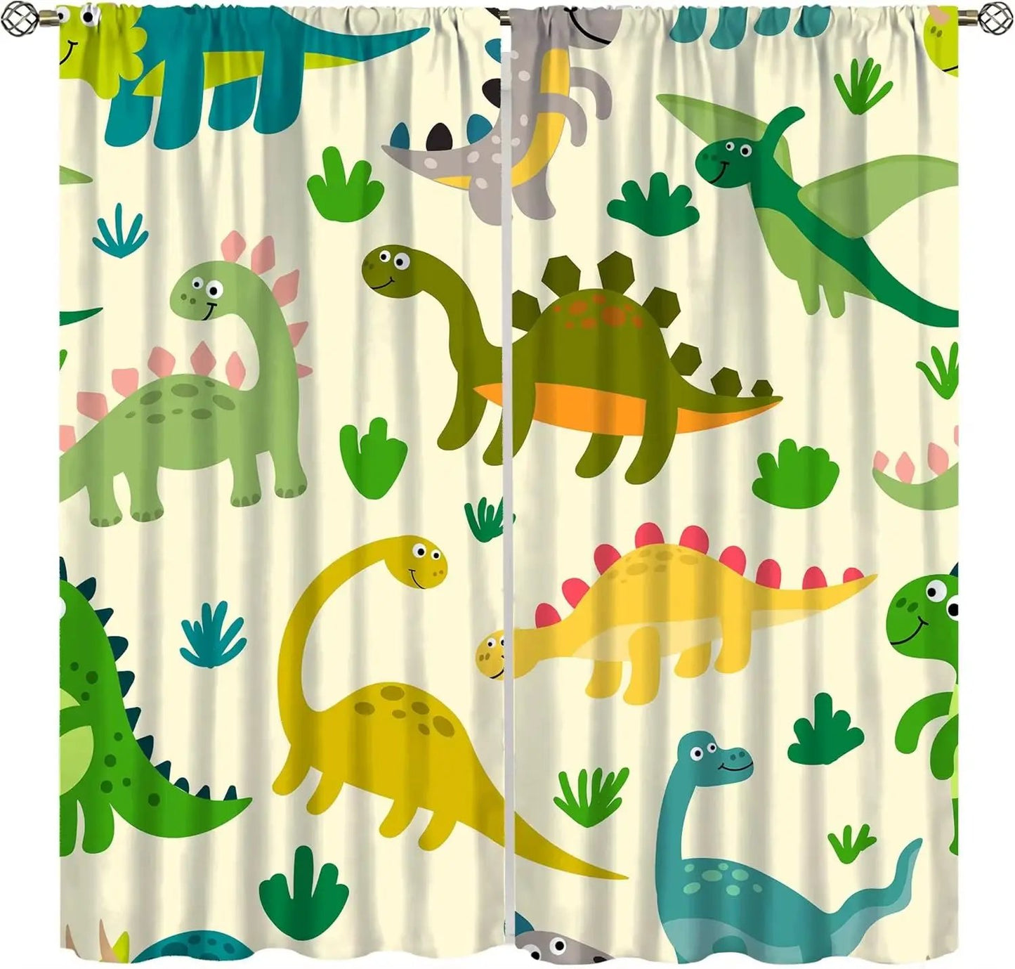 Toddler Dinosaur Curtains, Blue Cartoon Forest Plant Jurassic Cute Dinosaur Animal Windows Treatments Drapes for Boys Kids