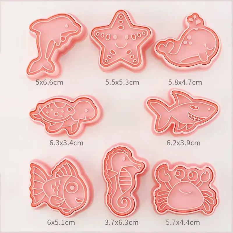 8 Pcs/Set Cookie Cutters Plastic 3D Dinosaur Shape Cartoon Pressable Biscuit Mold Cookie Stamp Kitchen Baking Pastry Bakeware
