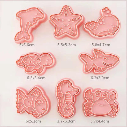 8 Pcs/Set Cookie Cutters Plastic 3D Dinosaur Shape Cartoon Pressable Biscuit Mold Cookie Stamp Kitchen Baking Pastry Bakeware