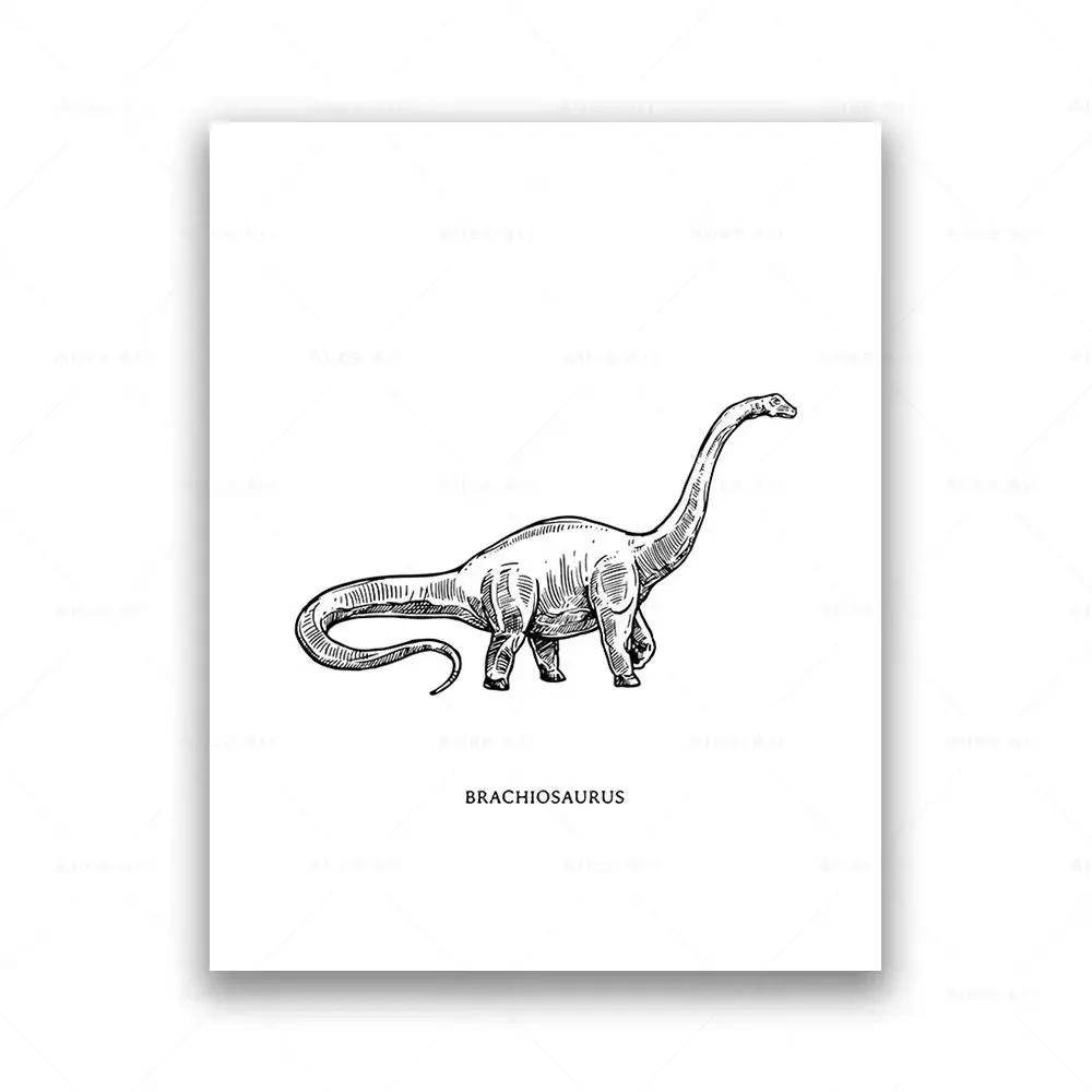 Dinosaur Sketch Paleontology Wall Art Canvas Painting Dinosaur Nordic Poster Print Wall Picture for Boy Kids Room Playroom Decor