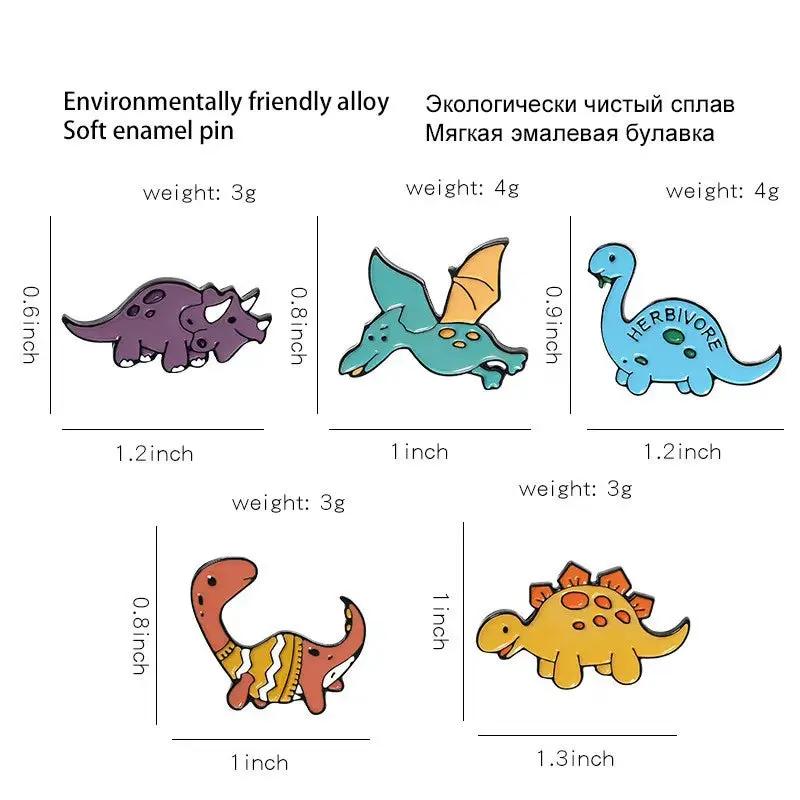 Dinosaur Series Enamel Pins Book Skate Rock LGBT Animal Brooches Lapel Badges Funny Cartoon Jewelry Gifts for Children Wholesale