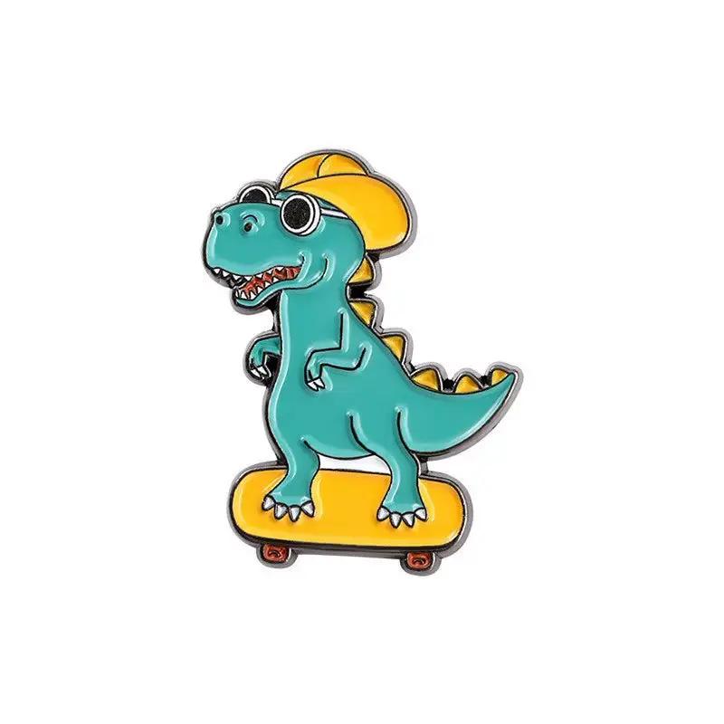 Dinosaur Series Enamel Pins Book Skate Rock LGBT Animal Brooches Lapel Badges Funny Cartoon Jewelry Gifts for Children Wholesale