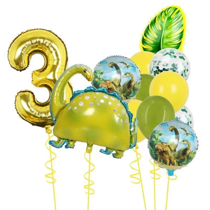 1Set Dinosaur 32Inch Number Leaf Aluminum Film Balloon Set Jurassic Dinosaur Theme Green Balloon Kids Birthday Party Supplies