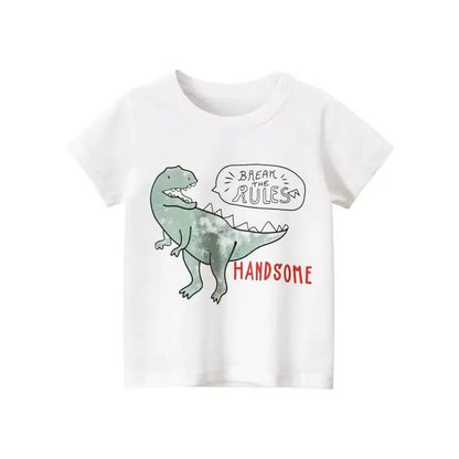 2 3 4 5 6 7 8 Years Kids Boys Clothes 100% Cotton Short Sleeve T-Shirts Dinosaur Cartoon Children Clothes Kids Summer Clothing