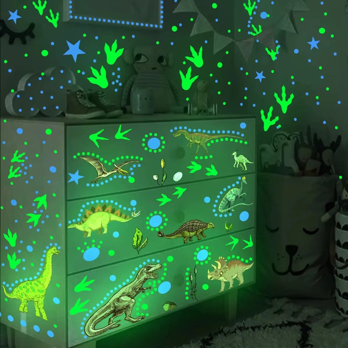 Luminous Dinosaur Wall Sticker for Kids Room Decals Glow in the Dark Removable Dino Glowing Luminous Stickers Children'S Bedroom