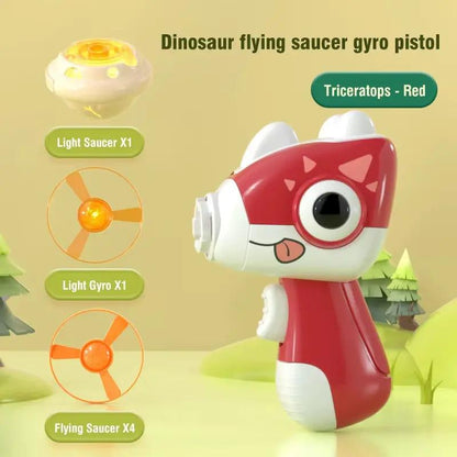 2 In1 Flying Disc Saucer Gyro Cartoon Dinosaur Air Launcher Sport Games Kids Educational Outdoor Toys for Children Gifts