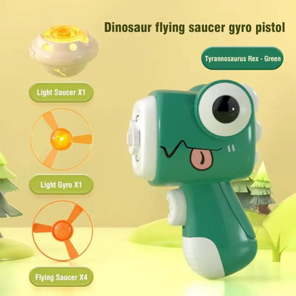 2 In1 Flying Disc Saucer Gyro Cartoon Dinosaur Air Launcher Sport Games Kids Educational Outdoor Toys for Children Gifts