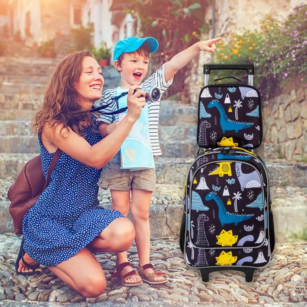 3PCS Rolling Backpack for Girls Boys, Kids Roller Wheels Bookbag, Wheeled School Bag with Lunch Bag