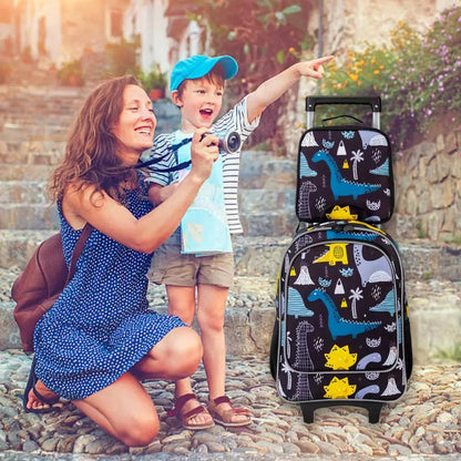 3PCS Rolling Backpack for Girls Boys, Kids Roller Wheels Bookbag, Wheeled School Bag with Lunch Bag